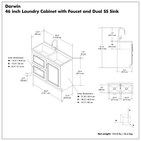 English Elm Hennessy Shaker Cabinet Utility Sink Stainless Steel Basin Laundry Room Setup B136P427218