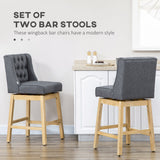 English Elm Homcom Bar Height Bar Stools Set Of 2, 180 Degree Swivel Barstools, 30" Seat Height Bar Chairs With Solid Wood Footrests and Button Tufted Design, Gray