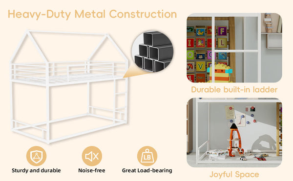 English Elm Metal Twin over Twin Bunk Bed Sturdy Heavy-Duty Frame with Silent Slats, 13" Guardrail & Ladder White W1935P330798
