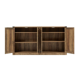 English Elm 65-Inch Slate Gray 3D Faux Rattan Sideboard with Barn-Style Doors, Magnetic Closure & Adjustable Shelves Oak W2702P184359