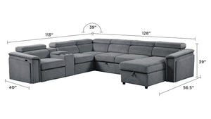English Elm Harvey Modern power recliner sleeper sectional with storage chaise, adjustable headrests, cupholders and hidden compartments Gray B009S01607