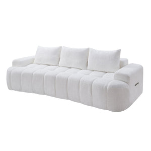 English Elm 100" Oversized Curved Boucle Sectional Sofa Channel Tufted 3 Seat Modern Living Room White W5515P495958