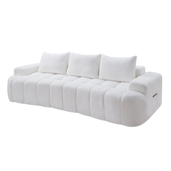 English Elm 100" Oversized Curved Boucle Sectional Sofa Channel Tufted 3 Seat Modern Living Room White W5515P495958