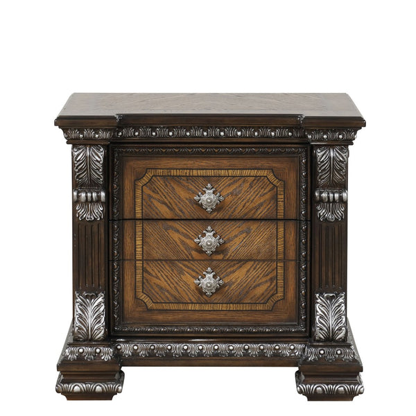 English Elm Ornate Silver Molding Nightstand with Usb Charging Dovetail Drawers Bedroom Storage Espresso B2741P435895