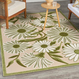 Nourison Aloha ALH33 Machine Made Power-loomed Narrow Border Indoor/Outdoor Outdoor Tropical Rug Ivory Green, Ivory Green 100% Polypropylene 99446953506