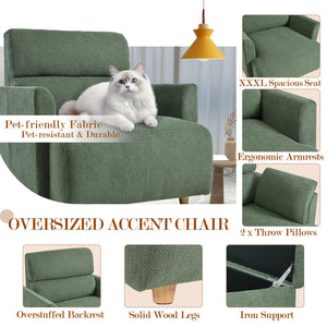 English Elm Oversized Storage Ottoman Accent Chair with Deep Wide Seat, Mid-Century Upholstered Lounge Sofa for Cozy Reading and Relaxation Dark Green W1028S00045