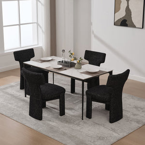 English Elm 22.05" Modern Upholstered Chenille Dining Chair Set of 4 with Rubberwood Legs, Curved Armless Comfort Black+Grey W3189S00002