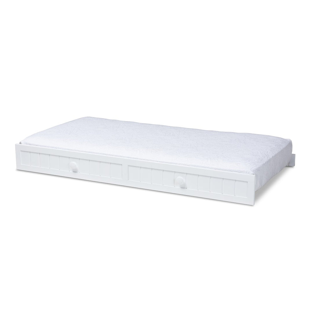 Baxton Studio Baxton Studio Neves Cottage Farmhouse White Trundle Bed - Stylish Twin Size, Easy Roll-Out Design Neves-White-Trundle