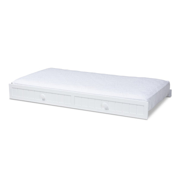 Baxton Studio Baxton Studio Neves Cottage Farmhouse White Trundle Bed - Stylish Twin Size, Easy Roll-Out Design Neves-White-Trundle