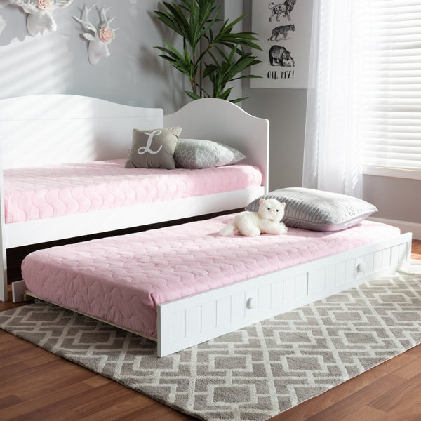 Baxton Studio Baxton Studio Neves Cottage Farmhouse White Trundle Bed - Stylish Twin Size, Easy Roll-Out Design Neves-White-Trundle