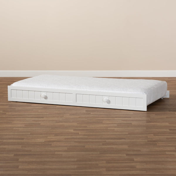 Baxton Studio Baxton Studio Neves Cottage Farmhouse White Trundle Bed - Stylish Twin Size, Easy Roll-Out Design Neves-White-Trundle
