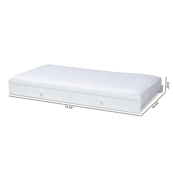 Baxton Studio Baxton Studio Neves Cottage Farmhouse White Trundle Bed - Stylish Twin Size, Easy Roll-Out Design Neves-White-Trundle