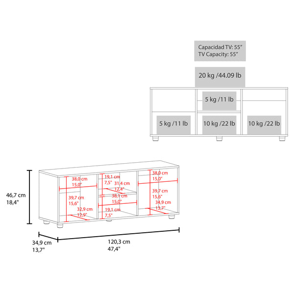 English Elm Tv Stand with Three Open Shelves for Media Storage and Decor, Slim Profile, Eco-Friendly Engineered Wood White 52.76 L x 20.47 W x 4.72 H B097P296851