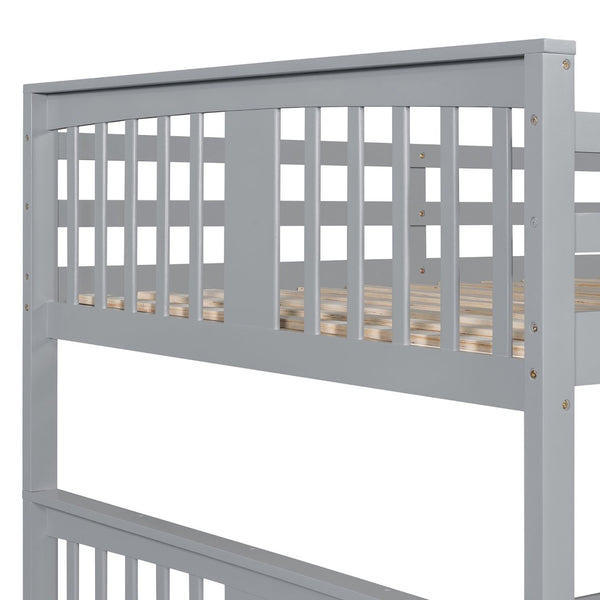 English Elm Full Over Bunk Bed with Twin Trundle Solid Pine Frame Gray Convertible LT100204AAE