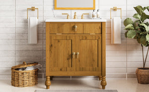 English Elm Christopher Knight Home® - 30-Inch Walnut Vanity with Seashell Resin Sink, Flip-Up Organizer, Soft-Close Doors & Legs Brown N765P33417576B
