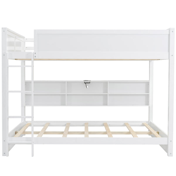 English Elm Queen Over Bunk Bed Solid Pine Cabin Frame with Storage and Usb Charging White GX000399AAK