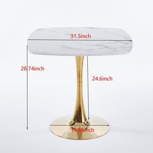 English Elm 31.5"SquareTulip Modern Mid-Century Bistro Table for 2-4 | White MDF Top & Gold Pedestal, Compact Chic W3766P370529