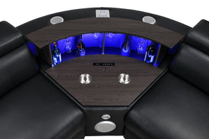 English Elm Nova Power Reclining Sectional with Bluetooth Audio Led Bar and Lift Top Wine Storage Black B009S02163