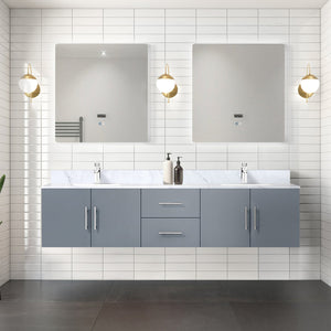 English Elm Dark Grey Double Bath Vanity With Carrara Marble Top & Led Mirrors - Elegant Storage Solution! B2731S00833