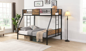 English Elm Twin Over Full Metal Bunk Bed with Trundle, Space-Saving Platform, Built-In Storage & Guardrail Black+Brown 80.51 L x 13.98 W x 7.16 H W2297P217826