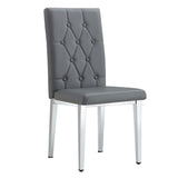 English Elm 4 Piece Set Of Gray Armless Dining Chairs Brings A Touch Of Elegance and Mystery To The Dining Area With Its Deep Gray Tone,The Grid and Buckle Design Of The Back Add A Vintage Yet Fashionable Touch