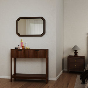 English Elm Mid-century Modern Console Table Fluted Drawers Walnut Finish Slim Entryway Sofa W2557P430472