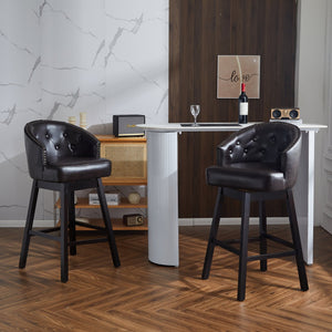 English Elm Christopher Knight Home® - 33.25" Swivel Counter Stools Set of 2 — 360° Faux Leather Bar Stools with Tufted Back, Footrest, Adjustable Feet WF532108BRN