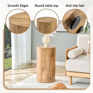 English Elm Simple Wood Grain Cylindrical Coffee Table – 11.8" Diameter For Modern, Industrial & Scandinavian Style W1151P361923-GIGA