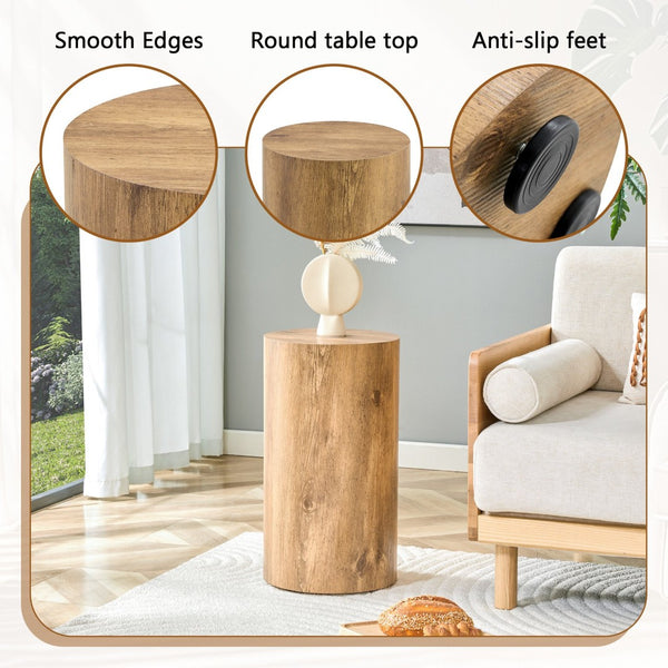 English Elm Simple Wood Grain Cylindrical Coffee Table – 11.8" Diameter For Modern, Industrial & Scandinavian Style W1151P361923-GIGA