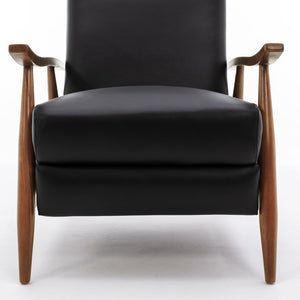 English Elm Fremont Top-Grain Leather Wood Arm Push Back Recliner with Chestnut Arms and Cushioned Headrest Black B050P366071