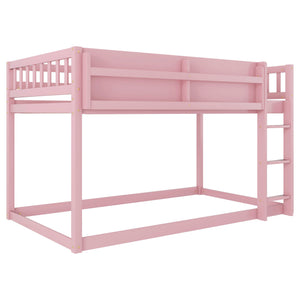 English Elm Low Low Twin Over Twin Bunk Bed with Ladder, Solid Wood Low-Profile Kids Bed Frame, Sturdy Design Pink 81.1 L x 13.58 W x 6.49 H W2593P375491