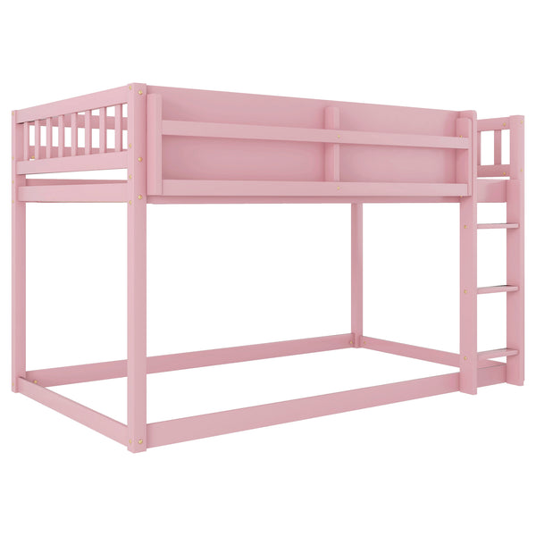 English Elm Low Low Twin Over Twin Bunk Bed with Ladder, Solid Wood Low-Profile Kids Bed Frame, Sturdy Design Pink 81.1 L x 13.58 W x 6.49 H W2593P375491