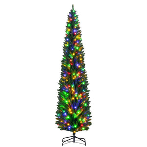 English Elm 8' Slim Pencil Christmas Tree with 250 Multicolored Led Lights and Pine Cone Accents T3971P401791