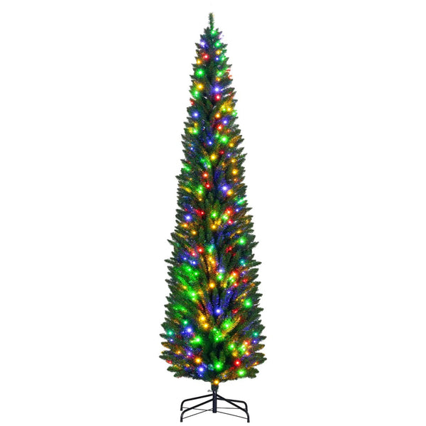 English Elm 8' Slim Pencil Christmas Tree with 250 Multicolored Led Lights and Pine Cone Accents T3971P401791