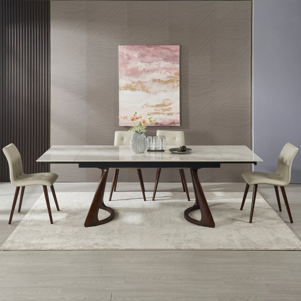 English Elm 1+6 Sintered Stone Extendable Dining Table Seats Six with Steel Base Modern W5630S00005