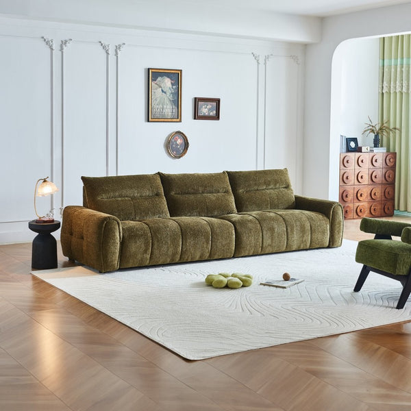 English Elm Premium Chenille High-back Sofa Solid Hardwood Frame Ergonomic Seat for Spacious Living Green W1765S00139