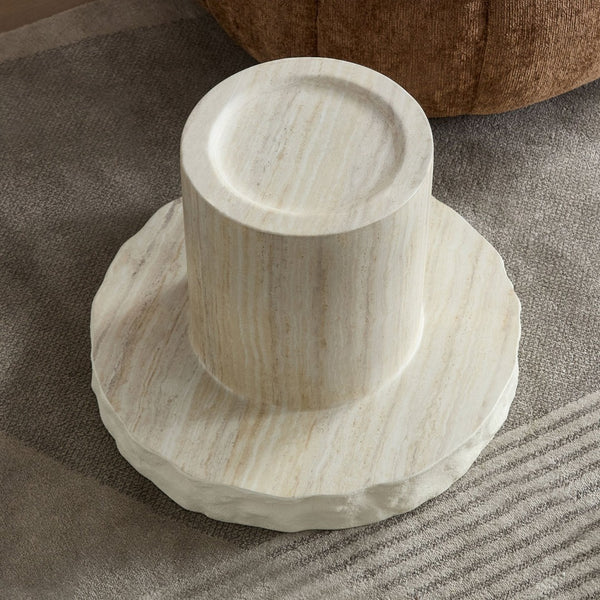 English Elm 23.82 Inch Round Fiberglass Coffee Table Sculptural Stone Texture for Modern Living Rooms W876P450500