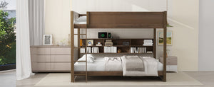 English Elm Queen Over Bunk Bed Solid Pine Cabin Frame with Storage and Usb Charging Wood GX000399AAD