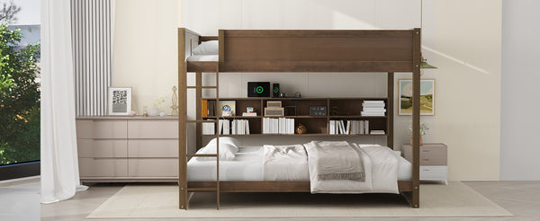 English Elm Queen Over Bunk Bed Solid Pine Cabin Frame with Storage and Usb Charging Wood GX000399AAD