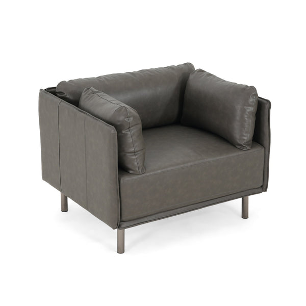 English Elm Christopher Knight Home® - 39" Vintage Grey Faux Leather Lounge Chair - Stylish Comfort For Living Room, Bedroom & Office Spaces N767P208310D