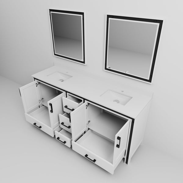 English Elm White Double Bath Vanity 80" W x 22" D with White Quartz Top, Soft-Close Drawers, 30" Mirrors, Ample Storage B2731S00916