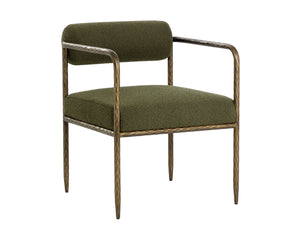 Sunpan Ajani Dining Armchair - Hand-hammered Iron Frame With Charcoal Leather For Stylish Comfort Green Fabric 111806