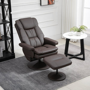 English Elm HOMCOM Swivel Recliner with Ottoman Brown PU Leather 135° Manual Recline High Back Comfort W2225P173979