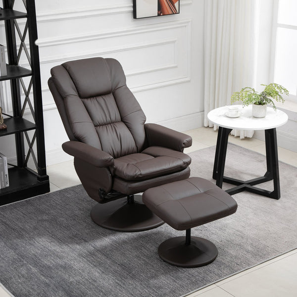 English Elm HOMCOM Swivel Recliner with Ottoman Brown PU Leather 135° Manual Recline High Back Comfort W2225P173979