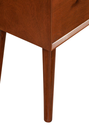 Alpine Furniture Flynn Mid-Century End Table In Chestnut Finish With Felt-Lined Drawer, Tapered Legs, Durable Veneer 966-62