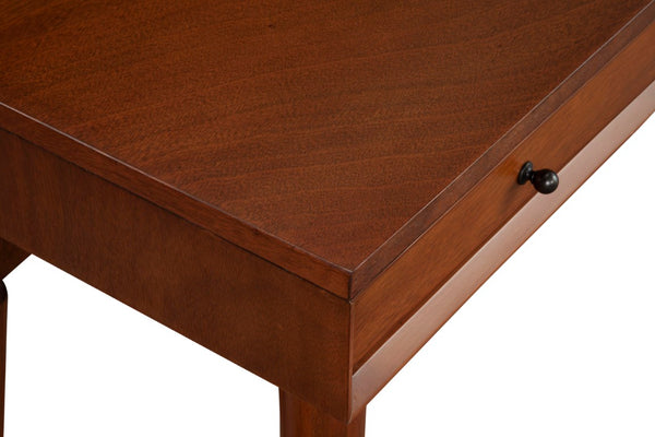 Alpine Furniture Flynn Mini Desk Chestnut — Mid-Century Mahogany Two-Drawer Workstation With Felt-Lined Drawers And Tapered Legs 966-65