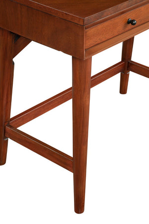 Alpine Furniture Flynn Mini Desk Chestnut — Mid-Century Mahogany Two-Drawer Workstation With Felt-Lined Drawers And Tapered Legs 966-65
