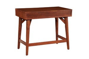 Alpine Furniture Flynn Mini Desk Chestnut — Mid-Century Mahogany Two-Drawer Workstation With Felt-Lined Drawers And Tapered Legs 966-65