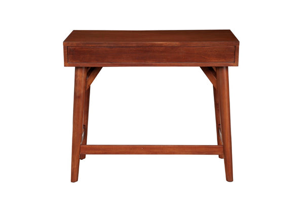 Alpine Furniture Flynn Mini Desk Chestnut — Mid-Century Mahogany Two-Drawer Workstation With Felt-Lined Drawers And Tapered Legs 966-65