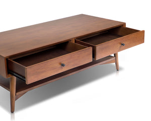 Alpine Furniture Flynn Coffee Table In Rich Chestnut Finish With Dovetail Drawers & Open Shelf For Stylish Storage Chestnut Mahogany Solids & Veneer 966-91-alpine